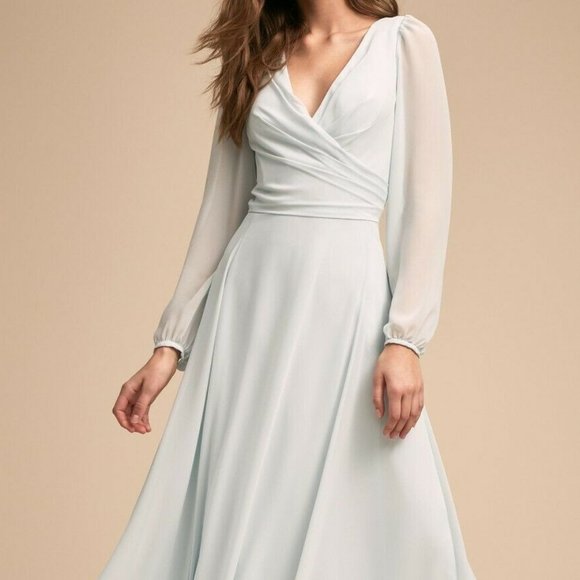 BHLDN x Watters Nova 2 | XS Blue Chiffon Formal Maxi Gown - Picture 4 of 5